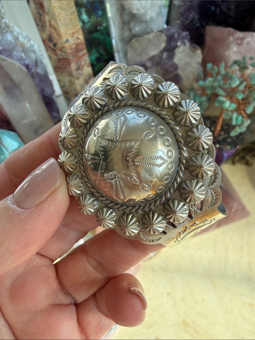 Handcrafted Silver-Tone Concho Bracelet - Silver
